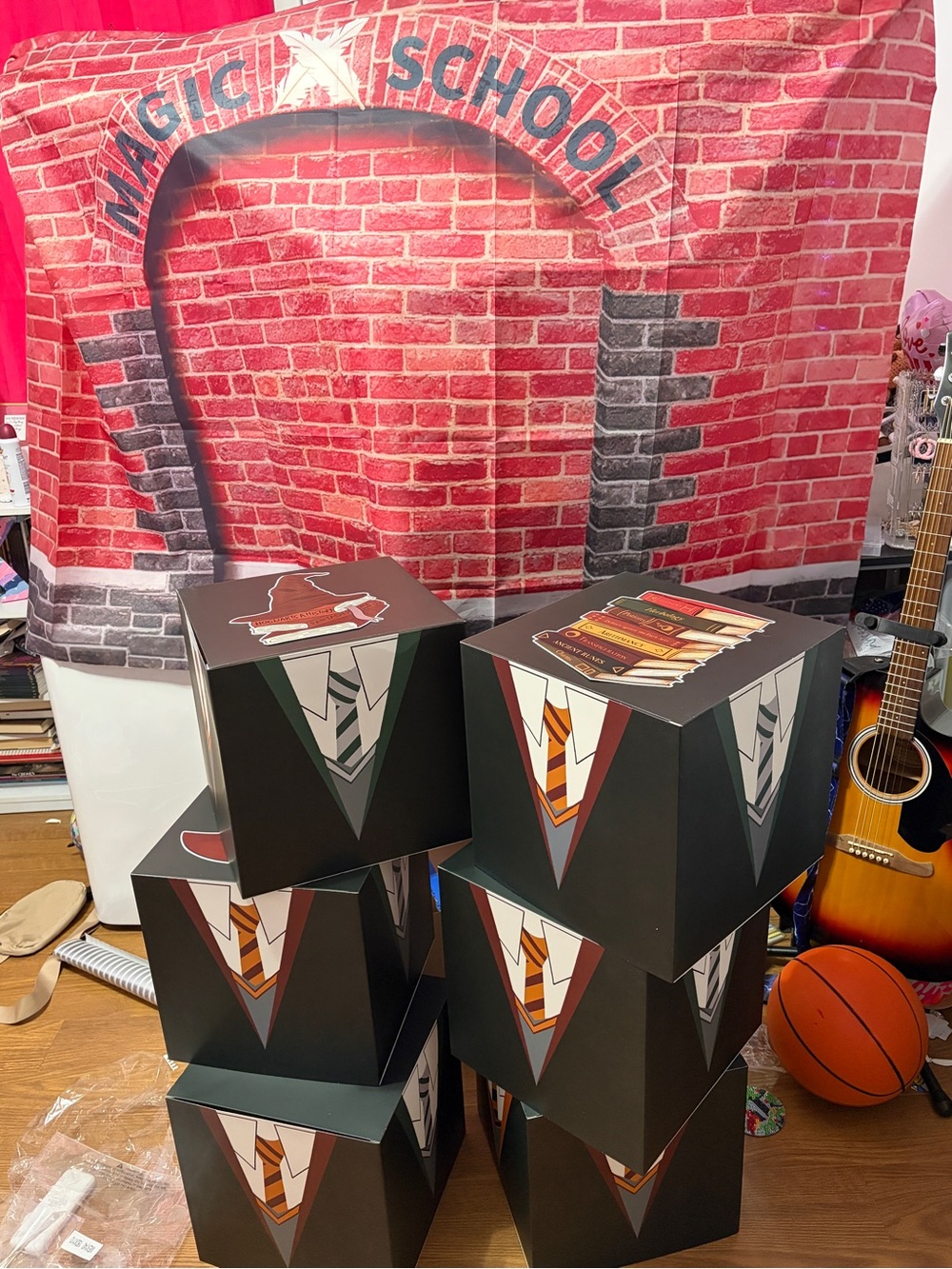 Harry Potter Themed Decorative Cubes - with banner Black with Gryffindor Accent